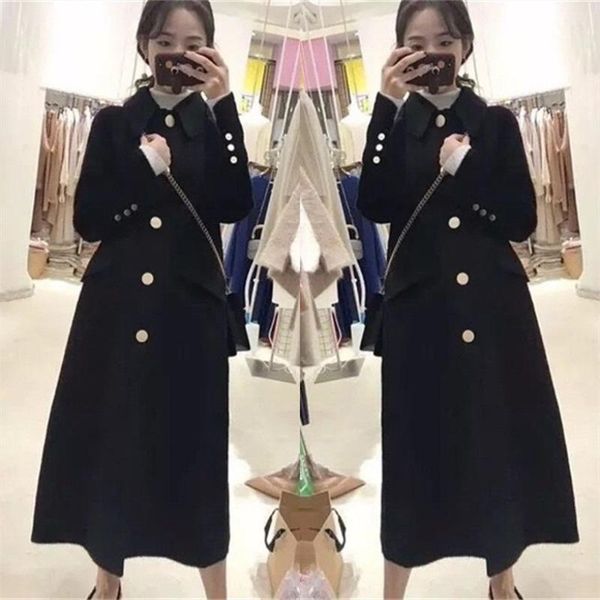 

wind cloth coat female doll get chic paragraph over-the-knee cultivate morality grows in woolen cloth, black cloth coat1