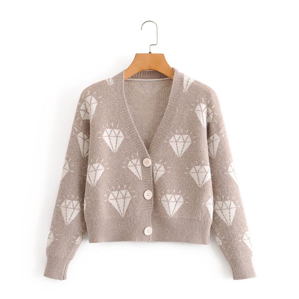 

2021 new tl 7233- autumn europe and the united states women's diamond bright silk jacquard design cardigan sweater v9nb, White;black