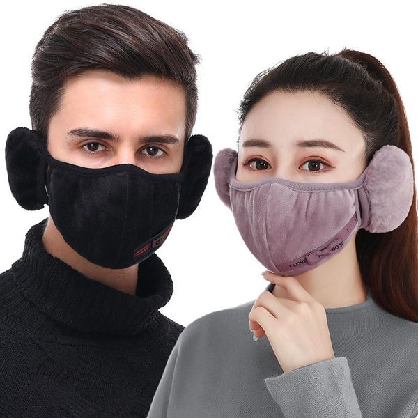 

us stock 2 in 1 face mask cover with plush ear protective designer mask pm2.5 thick warm mouth masks winter warm mouth-muffle earflap kimter