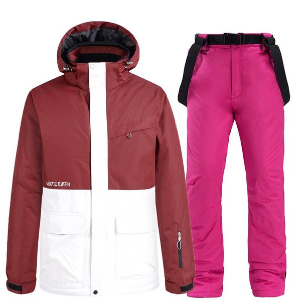 

ski suit men women red white splicing winter snow ski jacket warm windproof thickened snowboard pants waterproof alpine suit