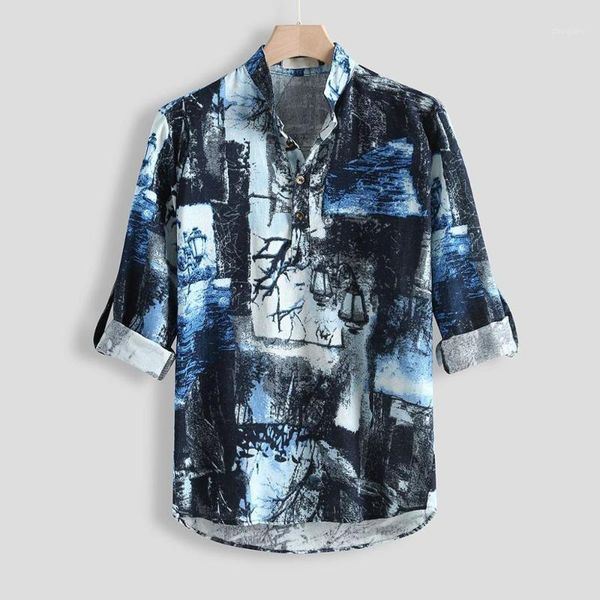 

men fashion casual printing vintage slim casual male long sleeve cotton shirt slim fit blouse #4l251, White;black