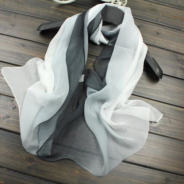 

160cm women's long soft wrap scarf ladies shawl chiffon gradient color fantastic thin silk scarf seaside beach gift for women wmtups, Black;white