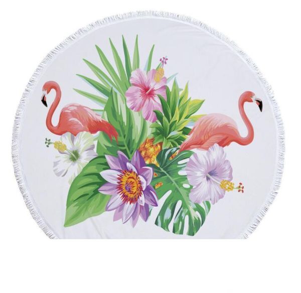 

round shapeflamingo beach towel mat microfiber outdoor beach picnic blanket yoga exercise mats 150cm cover beach shawl wrap