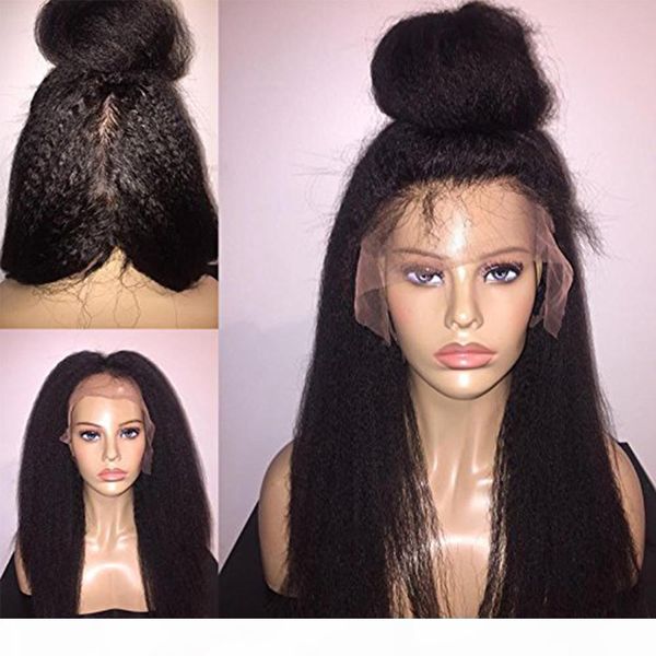 

lace front wigs pre plucked with bleached knots italian kinky straight brazilian remy full lace wig with baby hair u part wigs, Black;brown