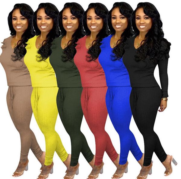 

color matching осень зимней одежды для женщин ladies твердая knit v шеи блузка hoodie топы и брюки леггинсы tracksuit повседневные костюмы f, White