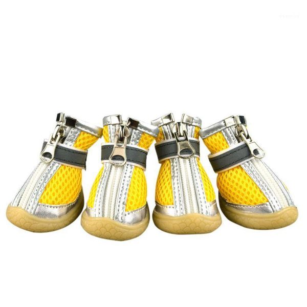 

4pcs outdoor sport shoes small & medium dog suede zipper net eyes leather shoes anti-slip pet dog footwear booties1