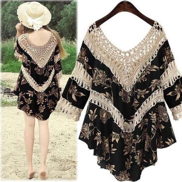 

korean casual beach fashion 2020 versatile v-neck cut out patchwork drs, Black;gray