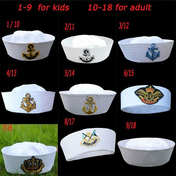 

wide brim hats white captain sailor hat navy marine caps with anchor army for women men child fancy cosplay accessories, Blue;gray