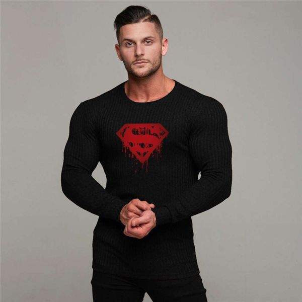 

men's fashionable printing thin knitted fitness crew neck sweater8uy, Black