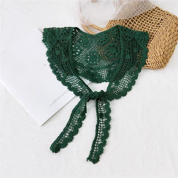

retro triangle scarf women girls korea lace head scarf flower knit crochet shawl solid neckerchief hollow bandana shawl wraps wmtawl xhlove, Black