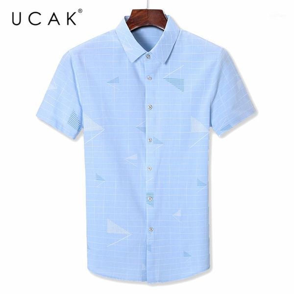 

ucak brand turn-dwon collar shirt clothing streetwear 2020 new summer arrival striped short sleeve shirts men clothes u60521, White;black