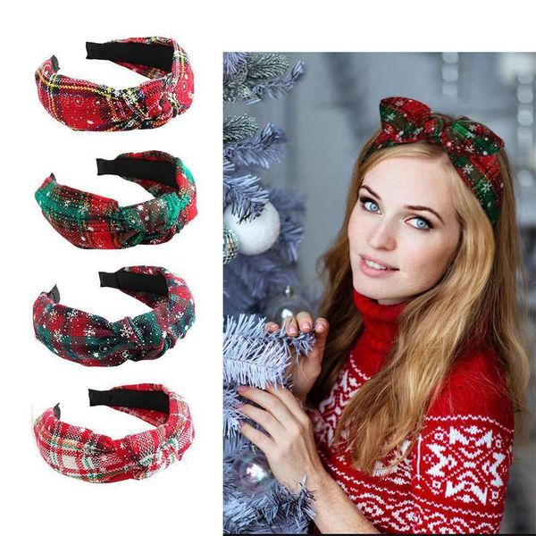 

xmas knotted elastics bandana hair accessoriesfor women snowflake striped lattice hair band girls christmas gift hair accessories, Black;brown
