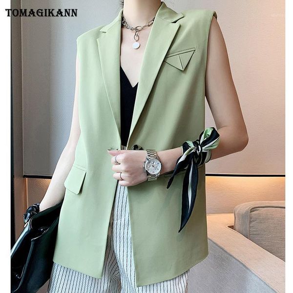 

women's vests green women 2021 chic solid pockets sleeveles waistcoat female jacket coat office lady1, Black;white