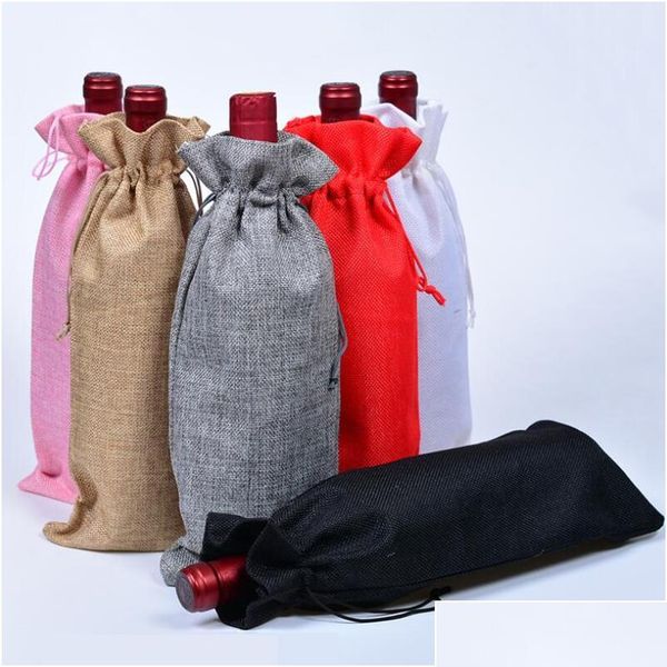 

15*35cm christmas decor burlap champagne wine bottle bags covers party festival gift pouch pack jllbcm insyard