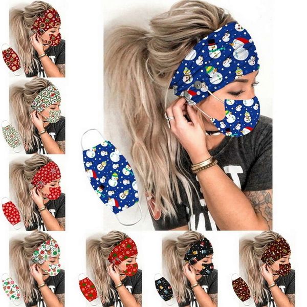 

elastic hair band with button christmas printed masks hold headbands head wrap hairband women hair accessories running, Silver