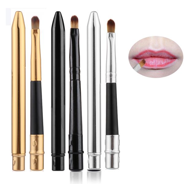 

1pc lipgloss with protect cap gold/silver collapsible metal handle lips brush pen cosmetic lipstick lip gloss makeup tools