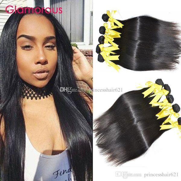 

glamorous malaysian human hair extensions 6pcs brazilian peruvian indian cambodian filipino straight remy hair weaves princess hair products, Black