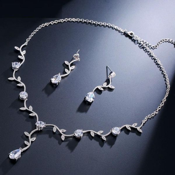 

sederyla women trendy charm bridal full cubic zirconia necklace earring jewelry set for women dress bridal dairy party, Silver