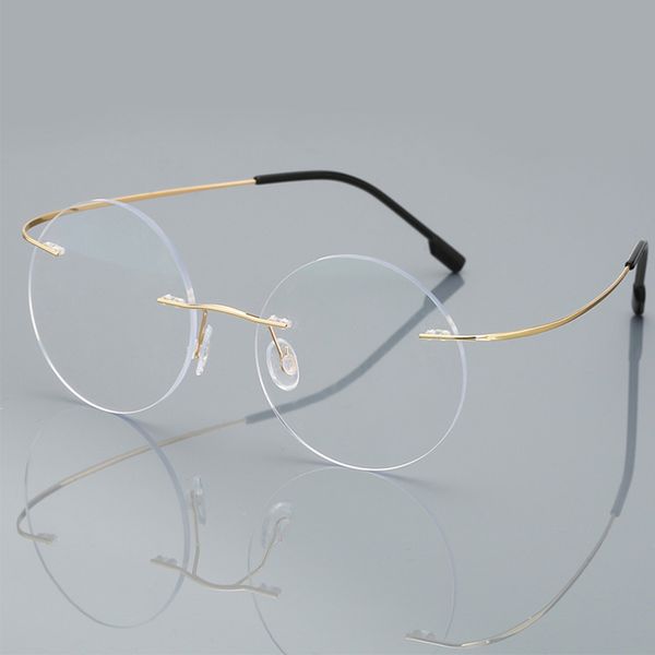

anti-blue ray rimless reading glasses men women round titanium alloy frame prescription presbyopia eyeglasses +1.50+2.00+2.50, Silver