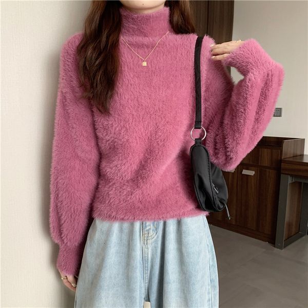 

women's high-necked turtlenecks loose, solid lantern... pullover's sleeve... elegant office lady thickening... plush winter clothe, White;black
