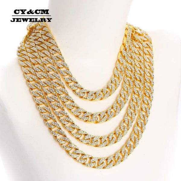

hip hop miami curb cuban chain link necklace golden silver iced out rhinestones cz bling rapper crystal necklaces men jewelry