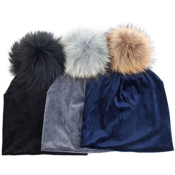 

beanies women beanie hat skull autumn winter warm cap with 15cm real fur pompom ball for adult1