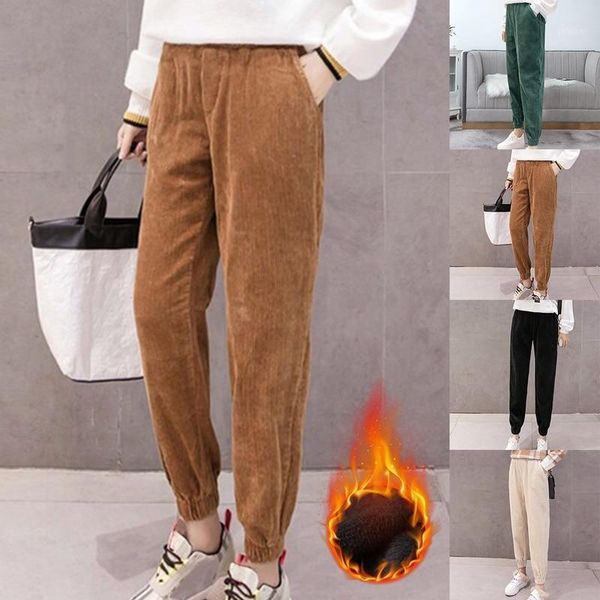 

2020 high waist loose female trousers streetwear corduroy korean women black pants winter solid casual loose trousers1, Black;white