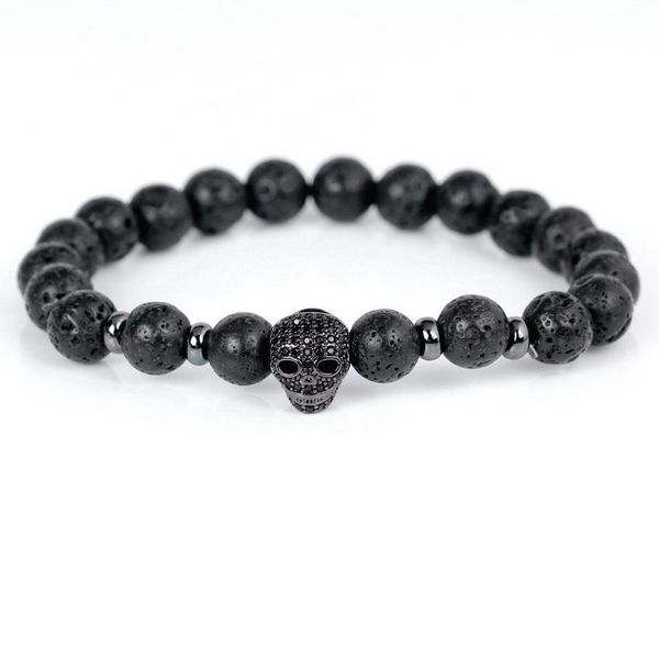 

diy new fashion retro strand lava beads stone bracelets for men classic mini cz skull charm bracelets jewelry bbynny bdehome, Bronze;silver