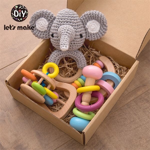 Hadi Güvenli Ahşap Oyuncaklar Yapalım Bebek Montessori Toddler Oyuncak Kavrama DIY Tığ Çıngırak Yemeği Bilezik Diş Kaşıyıcı Oyuncak Seti Bebek Ürünü 201224