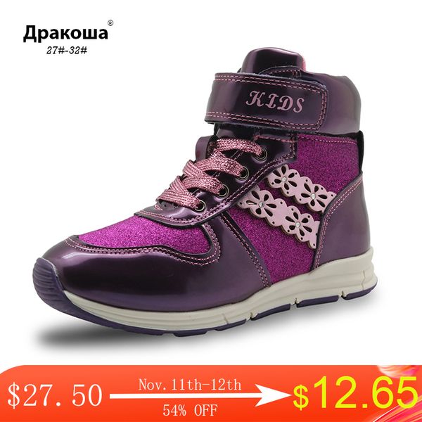 

apakowa autumn & winter children' with zipper pu leather ankle boots for girls comfy kids flat anti-slip short plush warm, Black;grey