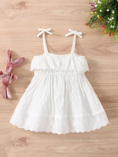 

baby tie shoulder eyelet embroidery scallop trim cami dress she, Red;yellow