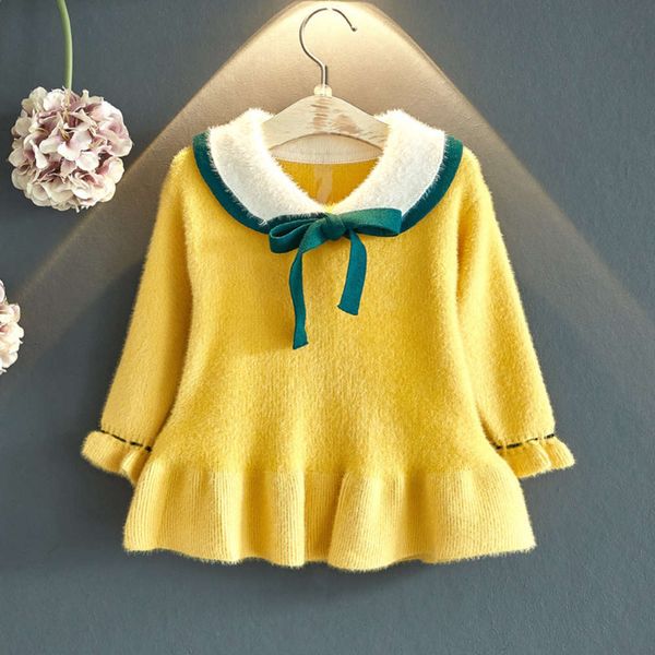 

2020 autumn winter girls' baby's mid woolen length mink veet knitted drs children's skirt ofw1, Red;yellow