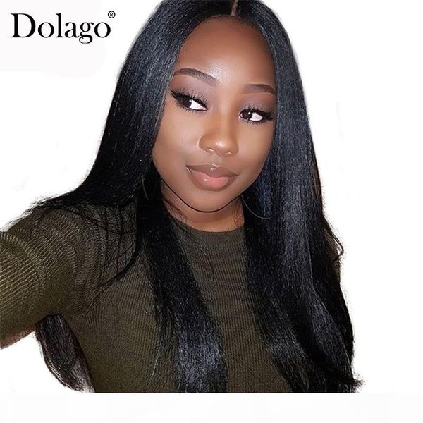 

brazilian yaki straight 13x6 lace front human hair wigs for women 150% density pre plucked deep part wig dolago remy black