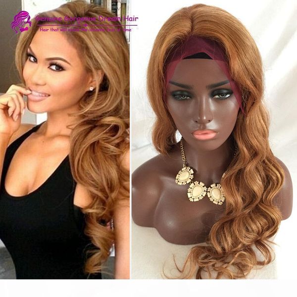 

wholesale human hair body wave honey blonde #27 lace front human hair wig glueless full lace wigs brazillian hair wigs for black women, Black;brown