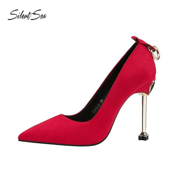 

dress shoes silentsea women pumps pointed toe flower heel wedding elegant flock design high heels ladies, Black