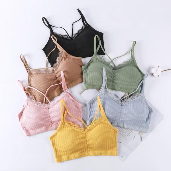

bras linbaiway 2021 women summer push up underwear lace wireless cross strap female bralette femme vest bra brassiere1, Red;black