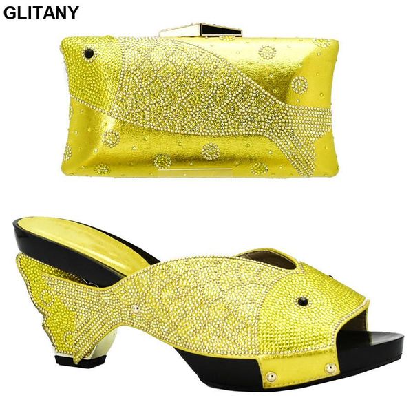 

yellow color ladies italian shoes and bag set decorated with rhinestone woman italian shoes and bags set decorated with stone, Black