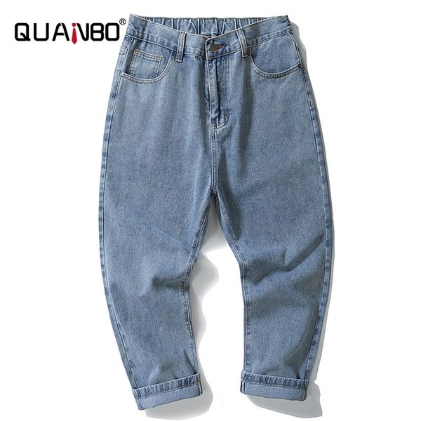 

over size 42 46 48 men's fashion hip hop blue jeans new loose wide leg pants jeans male denim ankle-lenght pants 201118