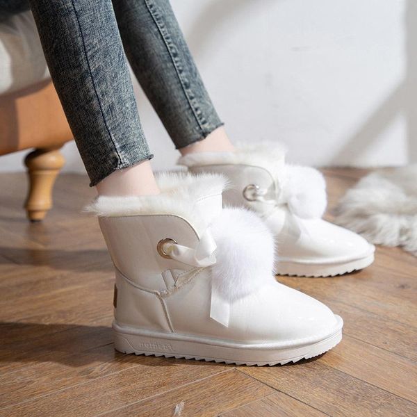 

2020 new style fashion thick fur women snow boots round toe waterproof female flat high winter boots sewing snow, Black