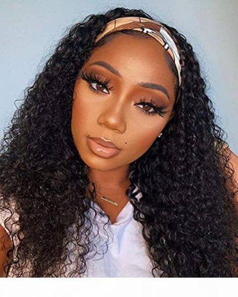 

headband wig human hair water wave human hair wigs for black women glueless none lace front wigs 150% density 14inch, Black;brown