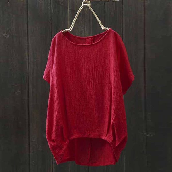 

2021 summer fashion blouse women long sleeve shirt casual cotton linen round neck buttons down knot tunic plus size, White