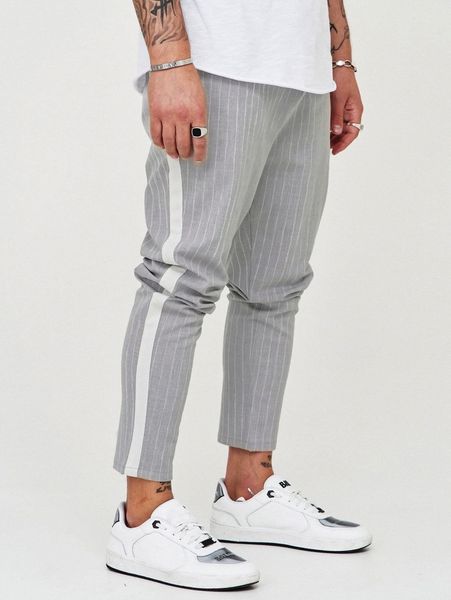 

men striped tapered pants c1es#, Black
