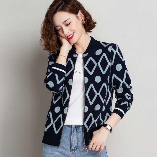 

2020 luxury women's designer women's sweater autumn new navy blue round neck long-sleeved knitted zipper sweater, White;black