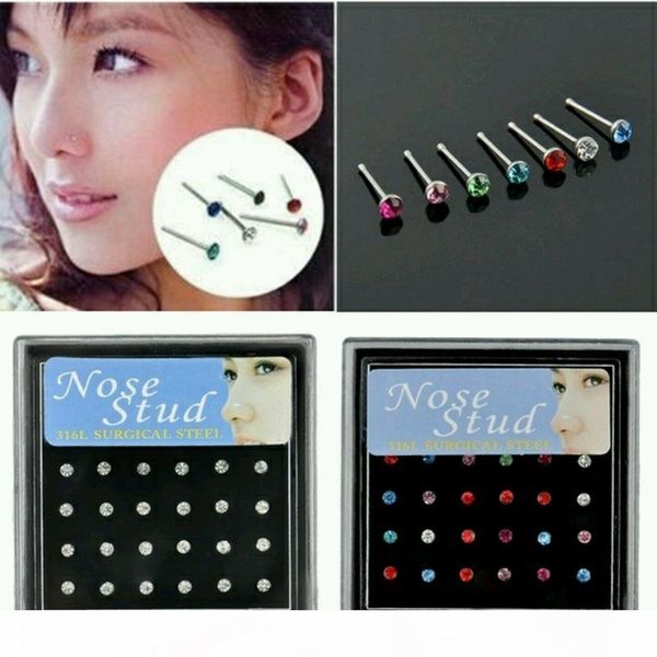 

2mm simple mini diamond earring quality rhinestones nose ring piercing jewelry wholesale 24pcs box price, Silver