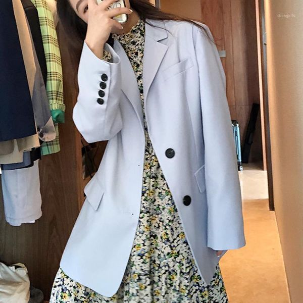 

ewq] autumn 2020 slimp women jacket light blue women suit long sleeve loose fashion ladies blazer casual ladies office coat1, White;black