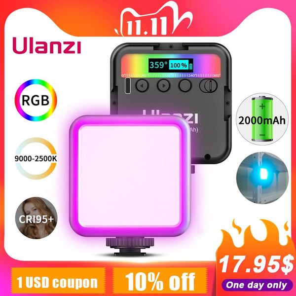

ulanzi vl49 rgb led video light 2500k-9000k with cold shoe pgraphic lighting vlog fill light for smartphone slr dslr camera
