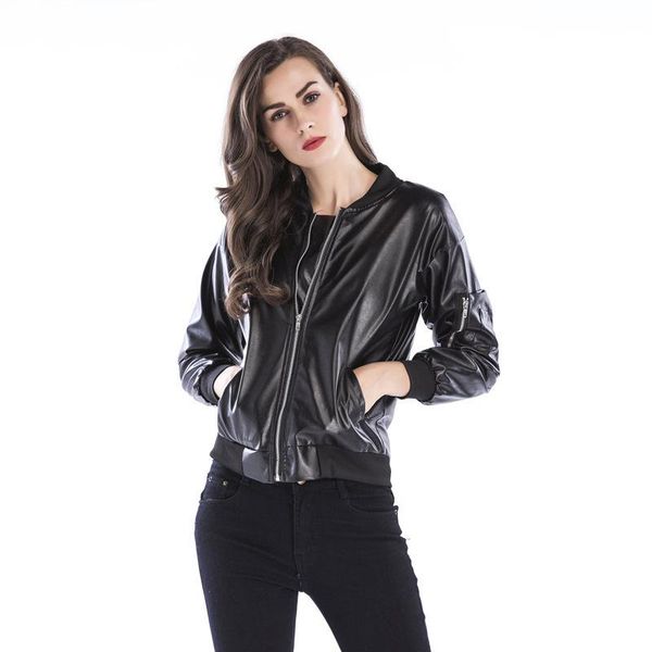 

leather jacket women limited jaqueta couro feminina pu 2021 autumn trend zipper jacket stand loose coat leather clothing woman, Black