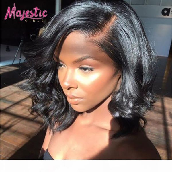 

кружева фронт человеческих волос парики естественная волна короткие боб парик 13x4 бразильский волнистые волосы remy боб парики glueless для, Black;brown