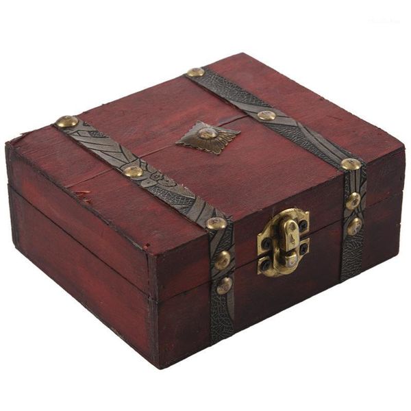 

wooden vintage lock treasure chest jewelery storage box case organiser ring gift1