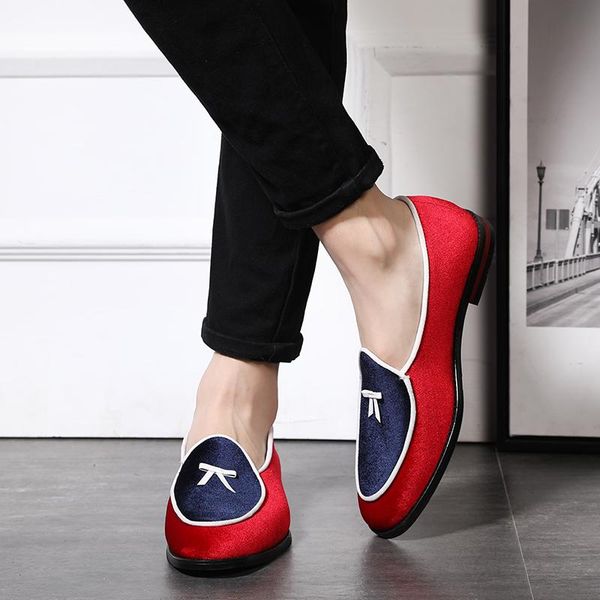 

men's fashion silk velvet splice leather shoes designer shoes men formal flat breathable comfortable, Black